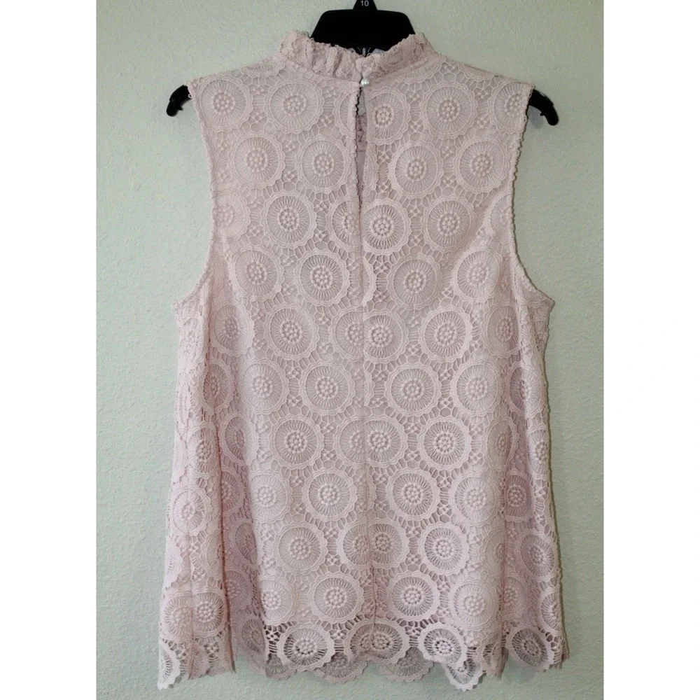 NWT Preston & York Womens Pink Lace Overlay Sleeveless High‎ Neck Blouse 6